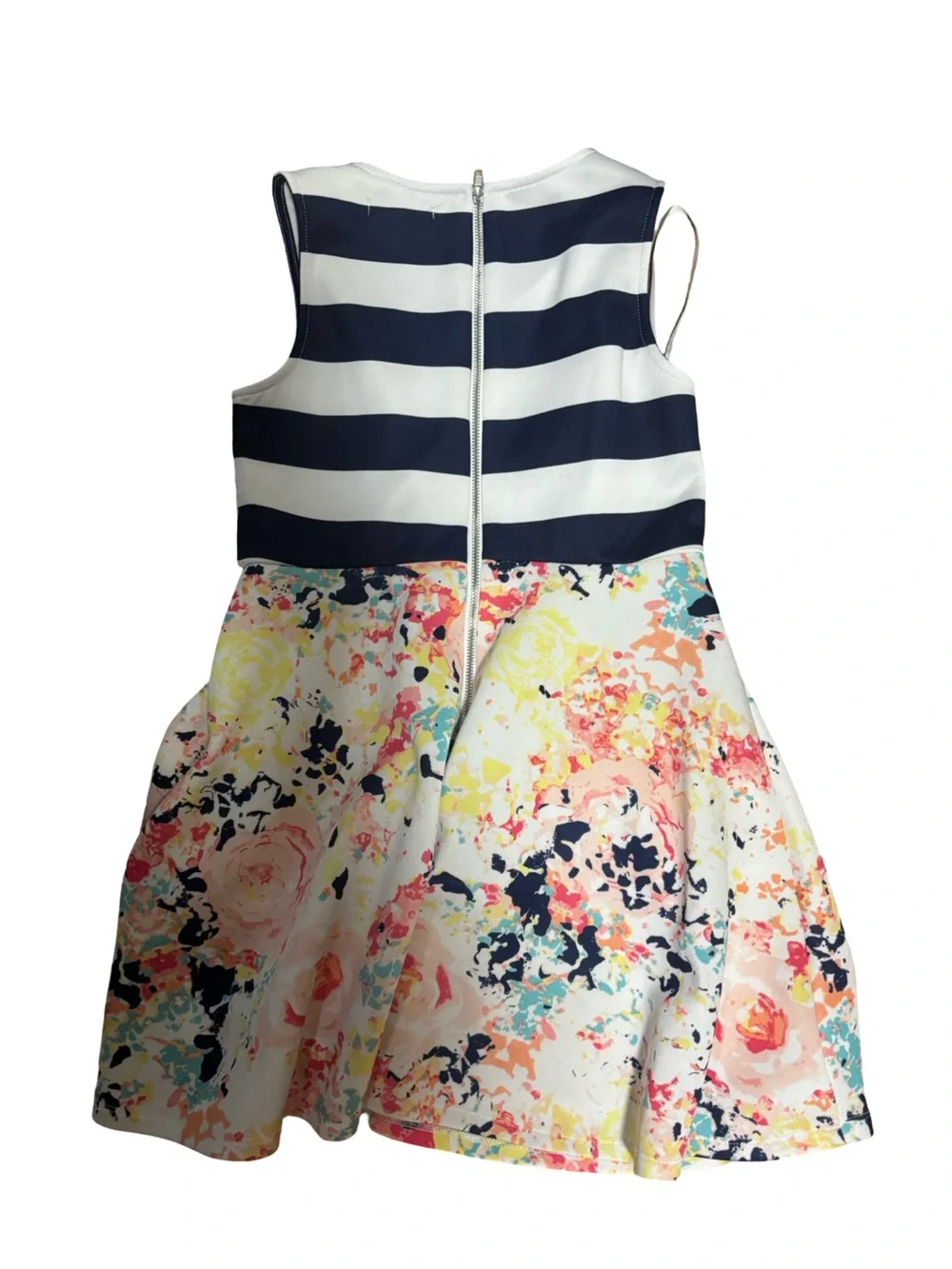 Sequin Hearts Navy and White Striped Floral Dress Size 12